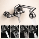 Wall Mounted Stainless Steel Kitchen Faucet with 4 Spray Modes and 360° Swivel Mixer