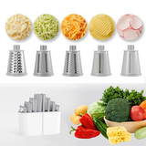 5 in 1 Rotary Cheese Grater Premium Stainless Steel – Vegetable Slicer & Julienne Cutter | Nut Chopper | Multi Blade Kitchen Tool