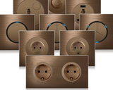 CaffèRetro Vintage Wall Switch & Outlet – Coffee Brown with LED Indicator (110–250V)