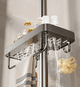 Drill-Free Aluminum Shower Caddy Shelf with Towel Bar – Double Layer Bathroom Organizer | Rustproof | Strong Adhesive Mount