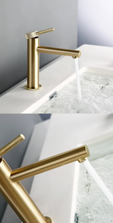 GoldKnurl One Luxe 360 – Brushed Gold Bathroom Faucet with 360° Swivel Spout | Solid Brass Single-Handle Vanity Sink Mixer
