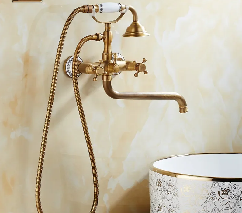 ZGRK Luxe Retro Shower Faucet Set – Wall-Mounted Brass faucet with Handheld Shower & Extended Spout | Classic Design