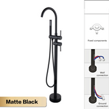 AITANA Luxury Floor-Mounted Faucet – Black Brass Bathroom Faucet, Dual Handle, Hot & Cold, 2 Functions