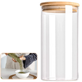 Modern Glass Food Storage Jar Set with Wooden Lids – Airtight Kitchen Containers | Freshness Seal | Multi-Grain Storage