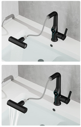 AquaGlow SmartFalls Digital Waterfall Bathroom Faucet – LED Temperature Display, Lift Spout & Adjustable Spray, Hot & Cold Mixer