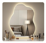 NordiGlow AuraCurve LED Wall Mirror – Scandinavian Irregular Lighted Vanity Mirror for Bathroom, Bedroom & Living Room