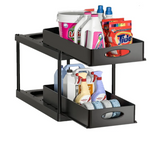 Under Sink Sliding Organizer Rack Premium – Pull Out Cabinet Basket with Hooks | Space Saving Storage | Kitchen & Bathroom Organizer