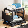 StackDry Pro 2-Tier Dish Drying Rack – Space-Saving Kitchen Drainer with Auto-Drain Spout, Heavy-Duty Steel Frame & Countertop Organizer