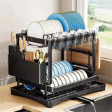 StackDry Pro 2-Tier Dish Drying Rack – Space-Saving Kitchen Drainer with Auto-Drain Spout, Heavy-Duty Steel Frame & Countertop Organizer