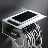 LuxuRoll Aluminium Toilet Paper Holder with Shelf – Multifunctional Bathroom Organizer for Phone & Accessories