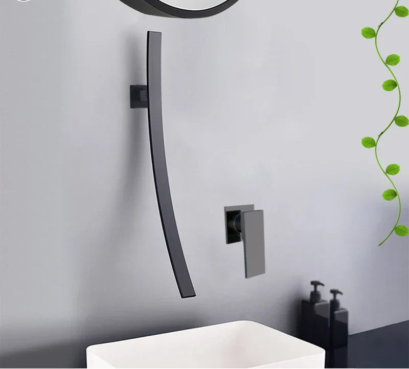 Wandgemonteerde Wastafelkraan – Donkere Afwerking | 2-Gats | Warm & Koud Water | Metaal