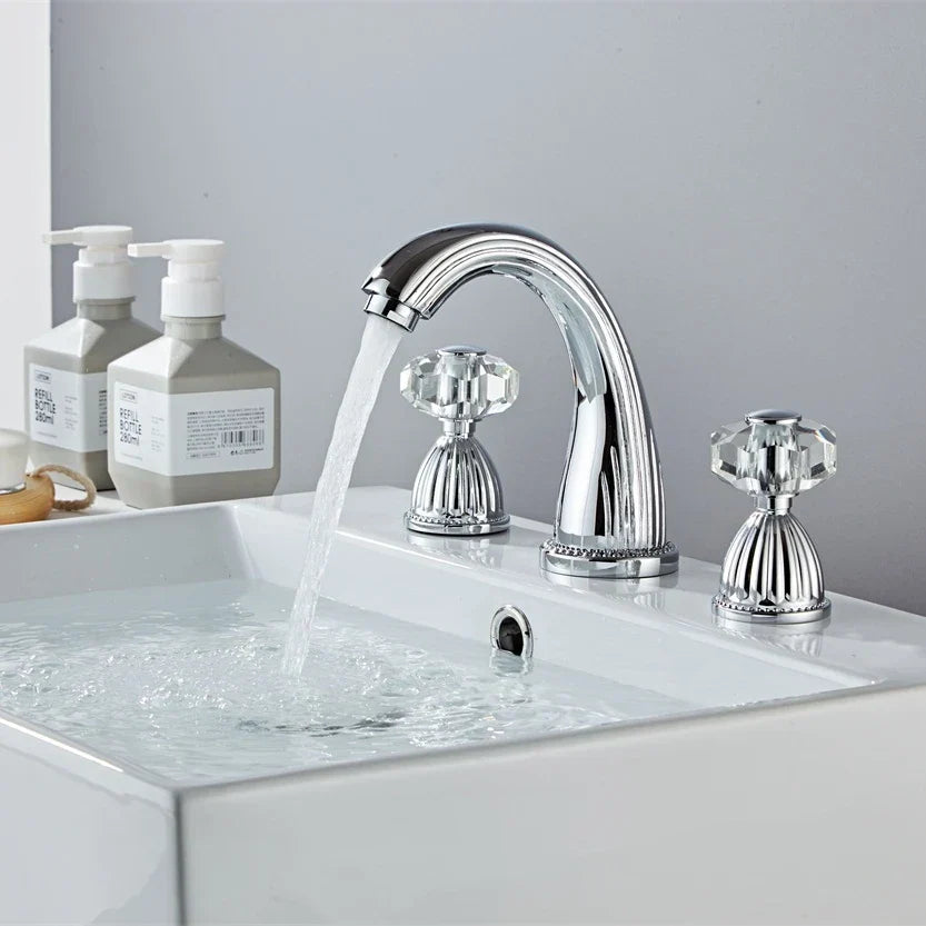 AurLux HeritageFlow Gold Widespread Bathroom Faucet – 8-Inch Double Handle Solid Brass sink faucet (Deck Mount)
