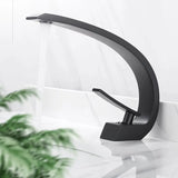 Curved Brass Bathroom Sink Faucet with Single Handle Hot and Cold Mixer