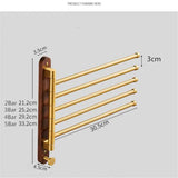 LuxFold Wall-Mounted Towel Holder – Wood & Brushed Gold (<50 cm, Foldable & Portable)