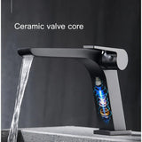 ShadowStream LuxeFall Waterfall Bathroom Faucet – Gun Grey Solid Brass Single-Handle Sink Mixer with Hot & Cold Control
