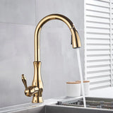 AurumFlex Luxe Pull-Down Gold Kitchen Faucet – Solid Brass Single-Handle Sink Mixer with 360° Swivel & Retractable Spray