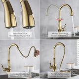 AurumFlex Luxe Pull-Down Gold Kitchen Faucet – Solid Brass Single-Handle Sink Mixer with 360° Swivel & Retractable Spray
