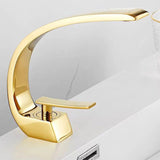 Curved Brass Bathroom Sink Faucet with Single Handle Hot and Cold Mixer