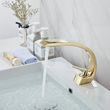 Curved Brass Bathroom Sink Faucet with Single Handle Hot and Cold Mixer