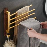 LuxFold Wall-Mounted Towel Holder – Wood & Brushed Gold (<50 cm, Foldable & Portable)