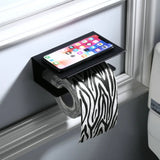 LuxuRoll Aluminium Toilet Paper Holder with Shelf – Multifunctional Bathroom Organizer for Phone & Accessories