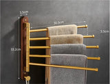 LuxFold Wall-Mounted Towel Holder – Wood & Brushed Gold (<50 cm, Foldable & Portable)