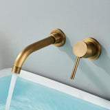 Quyanre Wall Mounted Basin Faucet Brushed Gold – Concealed Mixer Tap | 360° Rotating Spout | Single Handle Bathroom Fixture