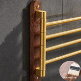 LuxFold Wall-Mounted Towel Holder – Wood & Brushed Gold (<50 cm, Foldable & Portable)