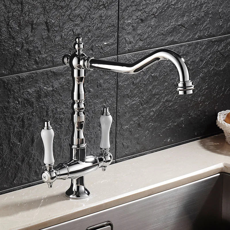 Elkstone Bronze Kitchen Faucet – Dual Handle faucet with Hot & Cold Water Control