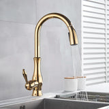 AurumFlex Luxe Pull-Down Gold Kitchen Faucet – Solid Brass Single-Handle Sink Mixer with 360° Swivel & Retractable Spray