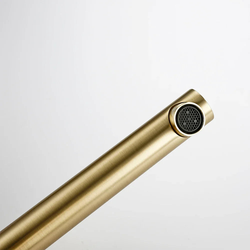 GoldKnurl One Luxe 360 – Brushed Gold Bathroom Faucet with 360° Swivel Spout | Solid Brass Single-Handle Vanity Sink faucet