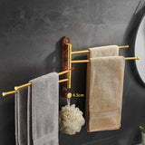 LuxFold Wall-Mounted Towel Holder – Wood & Brushed Gold (<50 cm, Foldable & Portable)