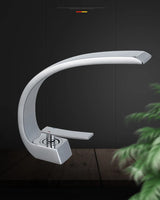 Curved Brass Bathroom Sink Faucet with Single Handle Hot and Cold Mixer