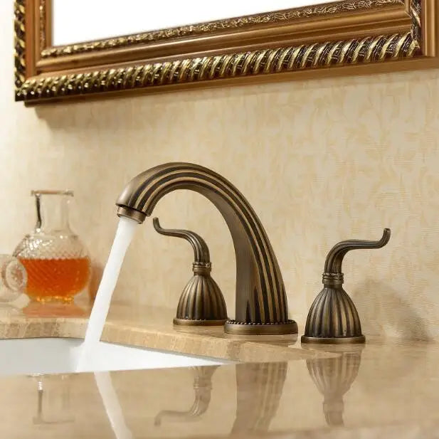 BrassCrest VintageWall Antique Brass Wall Mount Bathroom Faucet – 8" Widespread Single Handle Solid Brass faucet