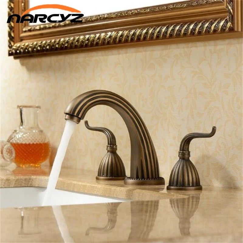 BrassCrest VintageWall Antique Brass Wall Mount Bathroom Faucet – 8" Widespread Single Handle Solid Brass faucet