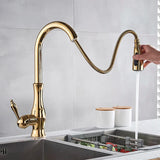 AurumFlex Luxe Pull-Down Gold Kitchen Faucet – Solid Brass Single-Handle Sink Mixer with 360° Swivel & Retractable Spray