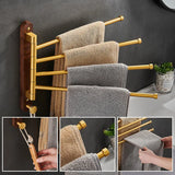 LuxFold Wall-Mounted Towel Holder – Wood & Brushed Gold (<50 cm, Foldable & Portable)