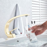 Curved Brass Bathroom Sink Faucet with Single Handle Hot and Cold Mixer