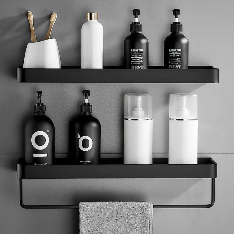AlumaNest Matte Black Aluminum Corner Shower Shelf – Drill-Free 3-Tier Bathroom & Kitchen Wall Organizer