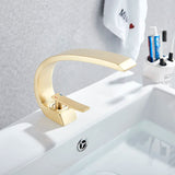 Curved Brass Bathroom Sink Faucet with Single Handle Hot and Cold Mixer