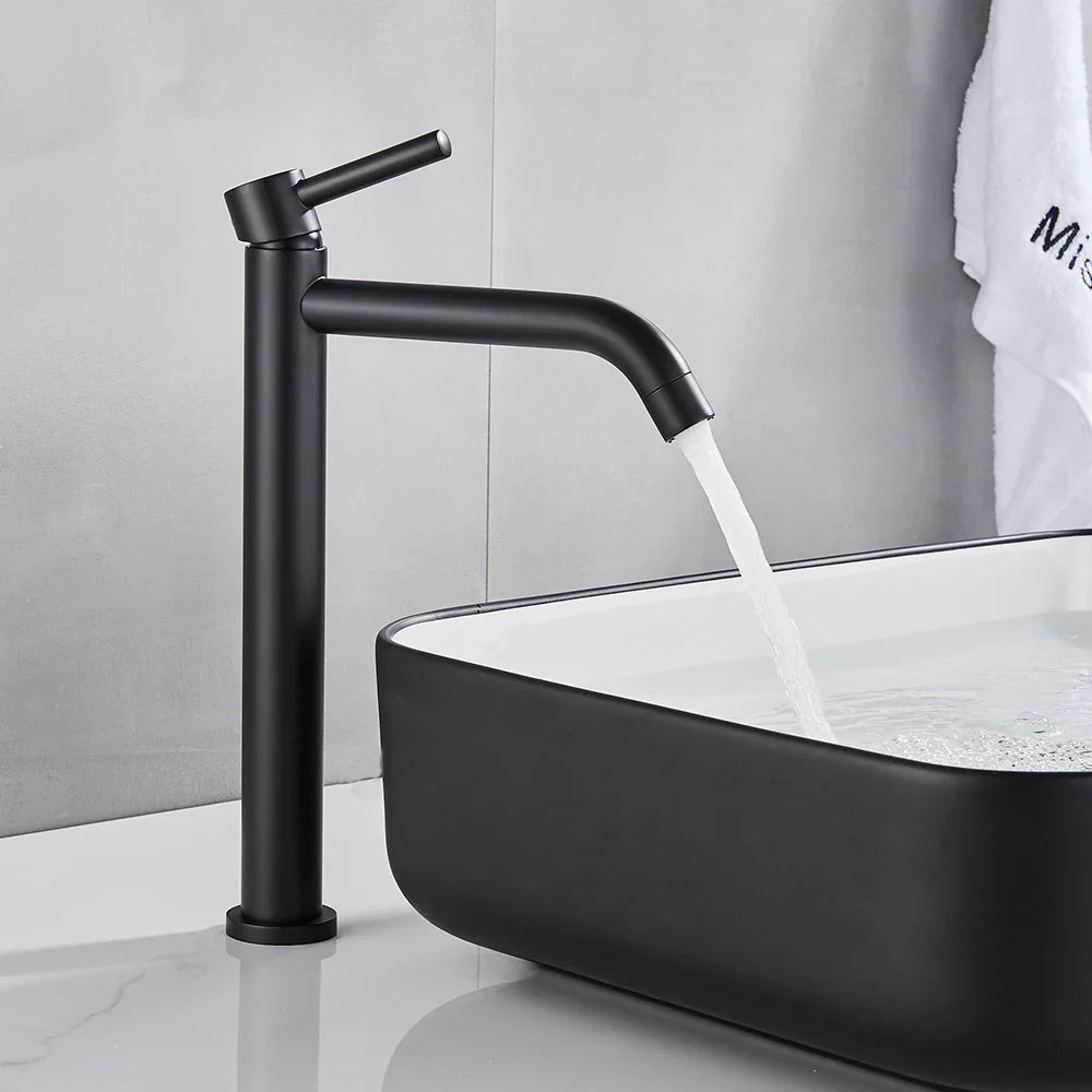 Modern Bathroom Sink Faucet in Black or Gold Finish – Single Handle Basin faucet for Hot and Cold Water