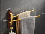 LuxFold Wall-Mounted Towel Holder – Wood & Brushed Gold (<50 cm, Foldable & Portable)