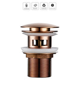 RoseFlow Luxury Rose Gold Pop-Up Bathroom Sink Drain – Solid Brass Stopper with Corrosion Protection
