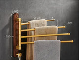 LuxFold Wall-Mounted Towel Holder – Wood & Brushed Gold (<50 cm, Foldable & Portable)