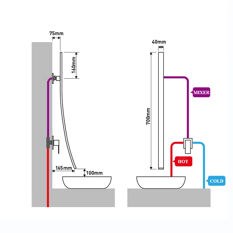 Wandgemonteerde Wastafelkraan – Donkere Afwerking | 2-Gats | Warm & Koud Water | Metaal