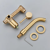 Quyanre Wall Mounted Basin Faucet Brushed Gold – Concealed Mixer Tap | 360° Rotating Spout | Single Handle Bathroom Fixture