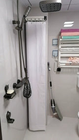 EasyTimes Foldable Shower Curtain Set – Magnetic, Waterproof & No-Drill Telescopic Rod