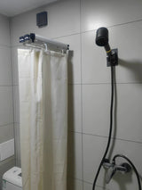 EasyTimes Foldable Shower Curtain Set – Magnetic, Waterproof & No-Drill Telescopic Rod