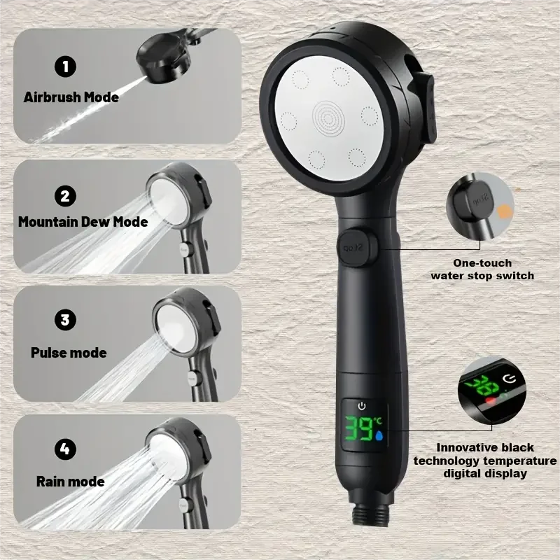 AquaSense LEDTemp Pro High-Pressure Shower Head with Digital Temperature Display