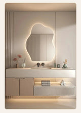 NordiGlow AuraCurve LED Wall Mirror – Scandinavian Irregular Lighted Vanity Mirror for Bathroom, Bedroom & Living Room